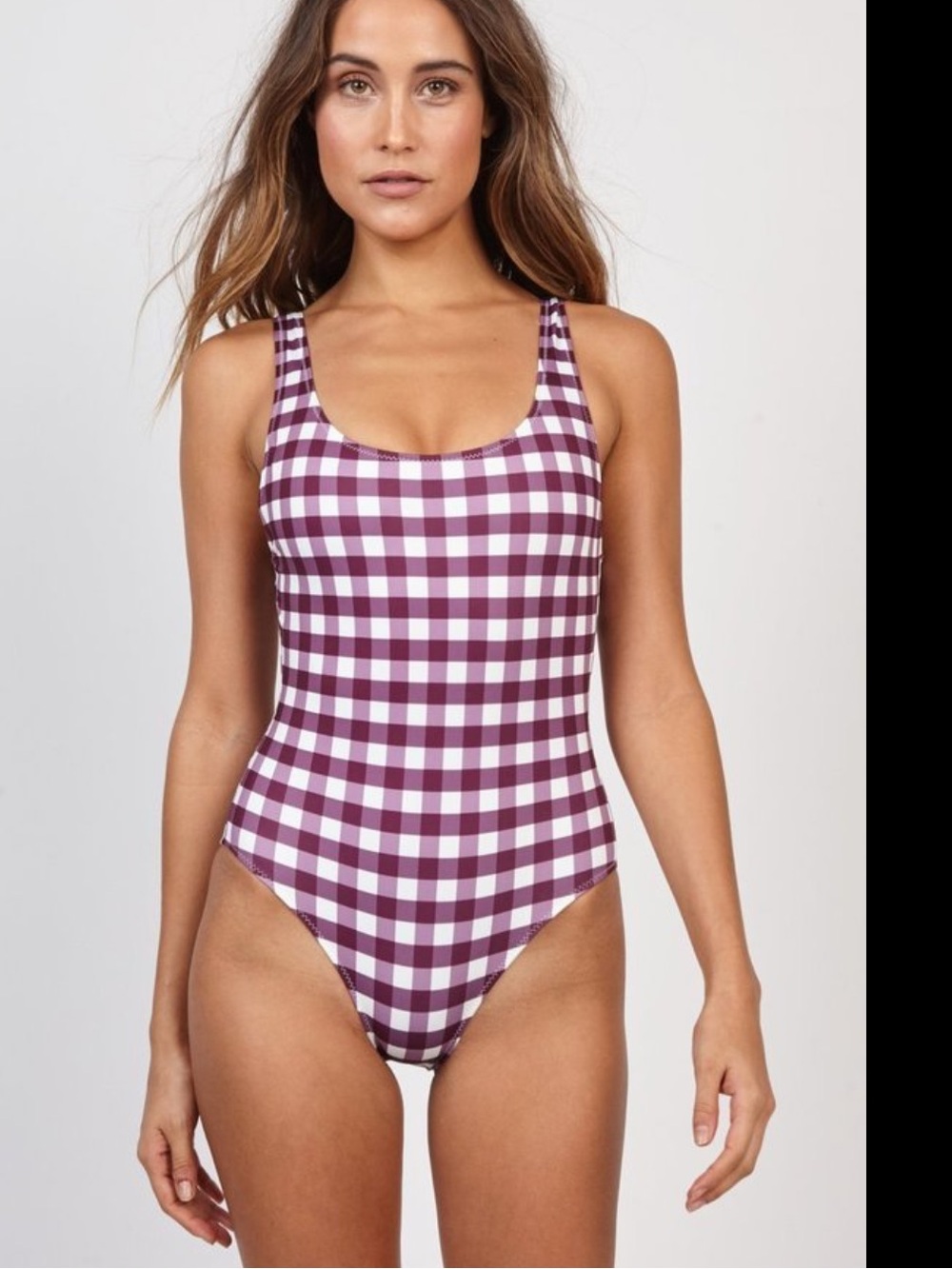 SOLID AND STRIPED THE ANNE MARIE ONE-PIECE - BORDEAUX GINGHAM S